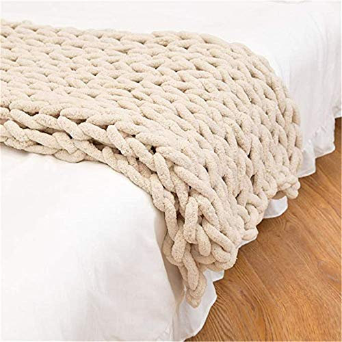 Nicole Knupfer Decke Grob Gestrickte Kuscheldecke Grobstrick Wolldecke Tagesdecke Strickdecke Überwurf Zuhause Dekor Geschenk (Beige,120 * 150cm)