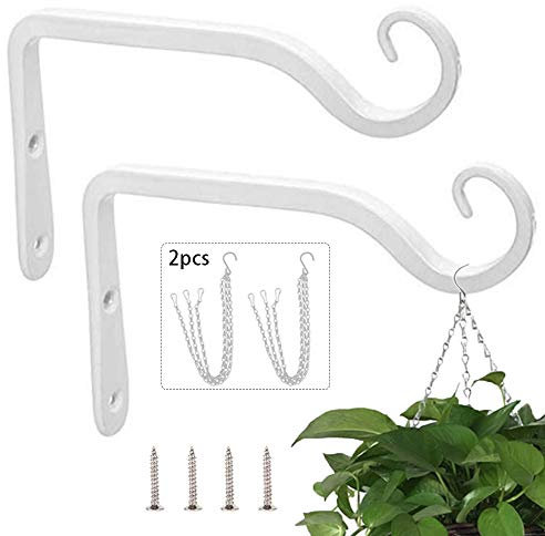 Lifreer - Juego de 2 ganchos de pared de aleación de zinc blanco con 2 cadenas de suspensión para plantas, linternas, comederos para pájaros
