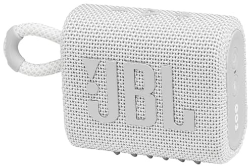 JBL Go 3: Portable Speaker with Bluetooth, Built-in Battery, Waterproof and Dustproof Feature - White