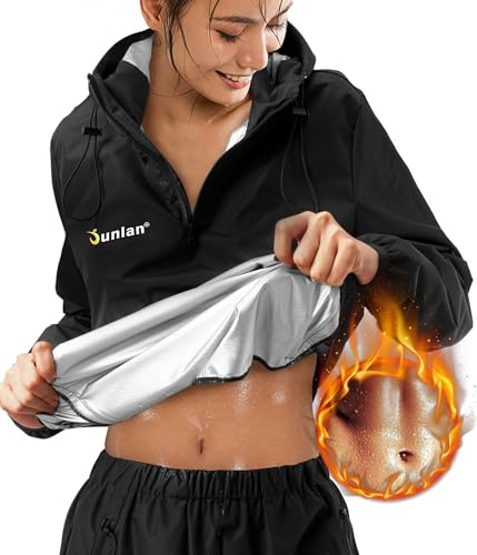 Junlan Sauna Suit for Women Sweat Jacket Gym Workout Vest Sweat Suits for Women (A.Black Tops Only,X-Large)