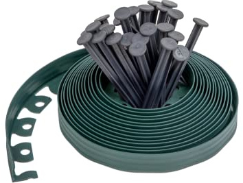 Konrado-Garden Ribbonboard-Rasenkante aus flexiblem Kunststoff, 4 cm Höhe, mit 40 Befestigungsheringen, biegsame Beeteinfassung (Grün, 20 m)