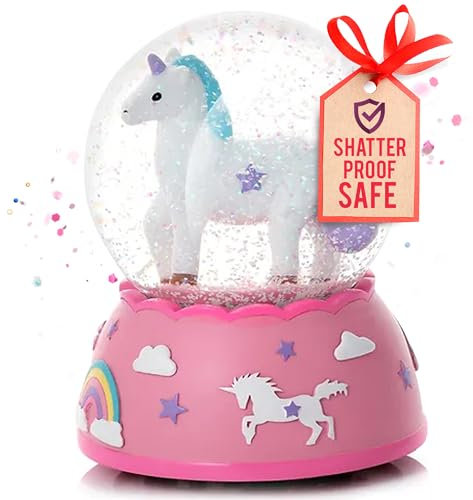 Bruchsichere Einhorn-Schneekugel mit Musik - Einhorn-Geschenke für Mädchen | unzerbrechliche Schneekugeln für Kinder - Schneekugel | Enkelin Geschenke | Kunststoff-Schneekugel | Weihnachtsschneekugeln