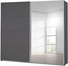 Rauch Möbel Caracas Schrank Schwebetürenschrank, Grau metallic, Schwarz, 2-trg., inkl. Zubehörpaket Premium 2 Kleiderstangen, 6 Einlegeböden, 1 Hakenleiste, 1 Türdämpfer-Set, BxHxT 226x210x62 cm