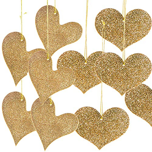 Logbuch-Verlag 10 ciondoli a forma di cuore in oro scintillante, piatto, per matrimonio, amore, da appendere, 8 cm