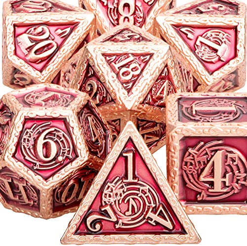 ARUOHHA DND-Würfel-Set aus Metall mit Geschenkbox, Musik-Design, polyedrisches Würfel-Set, Dungeons and Dragons, Kupfer, Lila, 7 Stück, D&D-Würfel, Rollenspiele, 6-seitige D- und D-Würfel D20, D6, D4