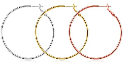 3 Paires De Grandes Créoles, Créoles En Acier Inoxydable, Argent Plaqué Or Rose, Oreilles Sensibles Pour Femmes Et Filles (Ensemble De 3 Couleurs) (5cm)
