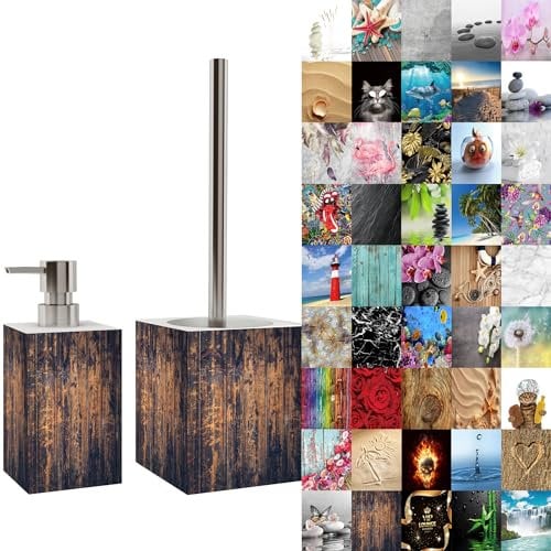 Sanilo Badezimmer Set, Seifenspender und WC Bürste mit Motiv, große Auswahl, Klobürste ohne Bohren, schöne Designs (Vintage)