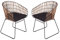 SAM 2er Set Rattanstuhl Lima, Farbe Dunkelbraun, inklusive Sitzkissen, Korbstuhl mit Metallrahmen, Geflechtstuhl/Eisenstuhl im Retro-Design, Esszimmerstuhl mit Armlehnen