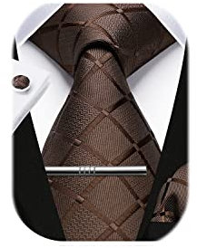 HISDERN hommes marron Plaid cravate mouchoir bouton de manchette pince à cravate ensemble formel fête de mariage cadeaux