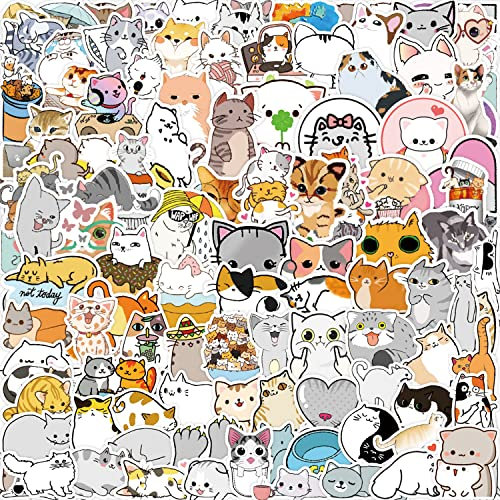 NEULEBEN Katze Aufkleber, 100 Stück Cute Cat Stickers, Wasserdicht Vinyl Aufkleber für Laptop Scrapbook Motorrad Koffer Skateboard, Kid's Und Teens