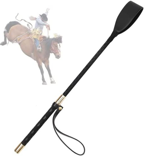 CGJIANG Reitgerte, Kunstleder-Optik, Schwarz, Reiterpeitsche, Reitstab zum Zug von Pferden und zum Reiten, 45 cm