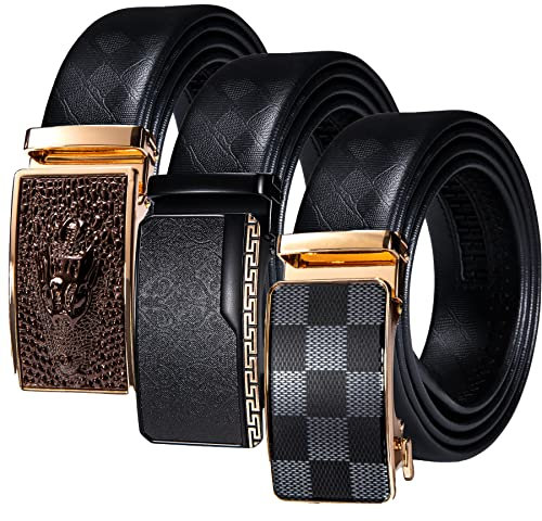 Barry.Wang Business Gürtel für Herren Echtleder gürtel mit automatischem Schnallen mode-Geschenkset für Herren Schwarz 130-150CM