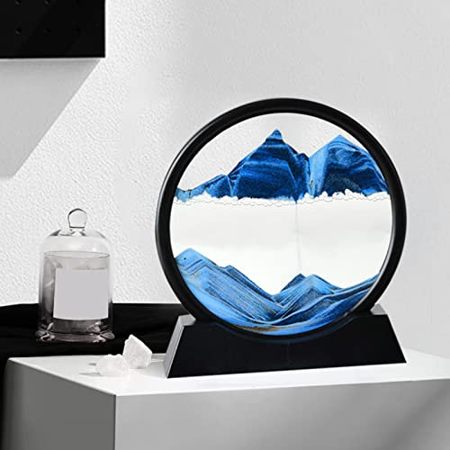 Sandbilder zum Drehen Rund Sandkunst im Glas 3D Sandscape-Die Sandkunst in Tiefsee Dynamisches Sandbilder mit Basis 7 Fließende Sandmalerei für Wohnbereich Schlafzimmer Arbeitszimmer Büro Deko (Blau)