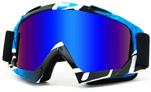CoPvner Motorradbrille, ATV, Dirtbike für Herren, Motocross-Reiten, UV400, Offroad-MX-Helm, Renn-Vierrad-Brille für Erwachsene, Damen, Jugendliche, Kinder (blauer, schwarzer Rahmen und blaue Gläser)