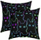 Mädchen Katze 2er Set Kissenbezüge 50x50cm Haustier Katzen Kissenhülle Couchkissen Süßes Kätzchen Neonlicht Raumdekoration Kissenbezug Bunt 3D Tier Karikatur Katzenliebhaber Zierkissenbezüge