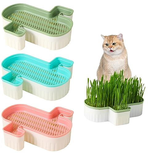 Eioflia Catnip Cat Grass, Cat Grass Planter 3PCS Soil Free Cat Grass Growing Kit Double Detachable Cat Grass Seed Tray Pp Seed Sprouter Tray Cat Grass Box for Dog Other Pet