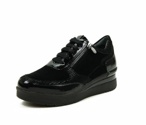 Stonefly 220676 Black Sneakers per Donna in Nabuk e Vernice con Lampo e Zeppa Media (Taglia 39)
