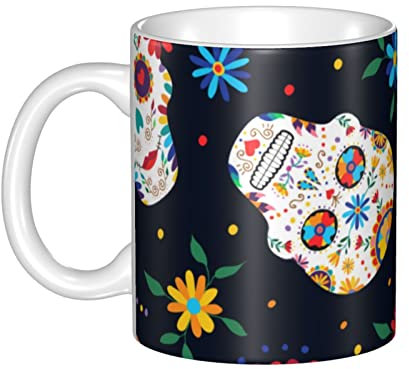 RFSHOP Taza de cerámica, taza de café mexicana de calavera de azúcar, divertida taza de té de cerámica para oficina en casa - 330 ml