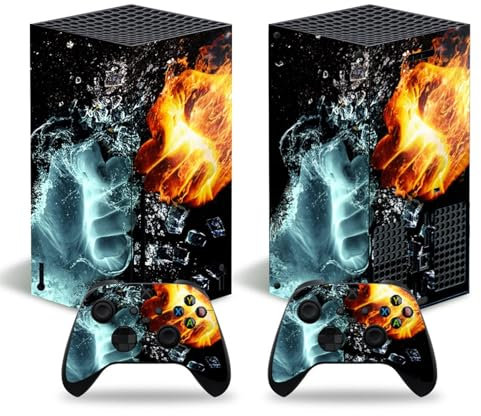 Skin Sticker für Xbox Series X Konsole und Controller, Vinyl-Aufkleber Serie X, Schutzzubehör für X-Box Serie X (Feuer und Wasser)