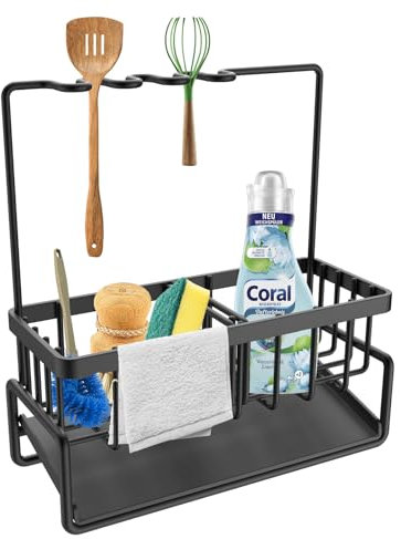 Égouttoir à vaisselle, organisateur d'évier avec éponge de cuisine, porte-manteau pour vaisselle de cuisine avec déchargement de décharge, support pour ustensiles de salle de bain de cuisine pour plan