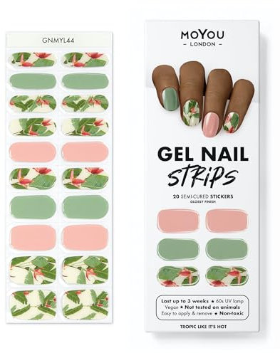 MOYOU LONDON Semi Cured Gel Nail Strips - 20 Pcs. Waterproof Gel Nail Wraps, Cures in Sunlight or UV/LED Lamp, Lasts Up to 2+ Weeks, Stretchable, Easy to Apply & Remove, Vegan & Cruelty-Free