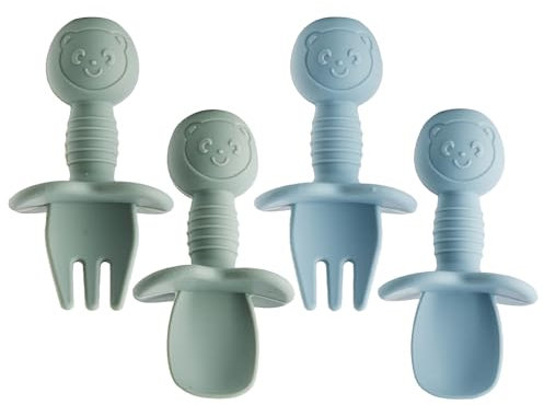 Ensemble de 4 Fourchettes en Silicone pour Bébé, Cuillère pour Bébé, Couverts pour Bébé, Ustensiles D'auto-Alimentation pour Bébés, Cuillères de Sevrage et D'alimentation pour Bébé