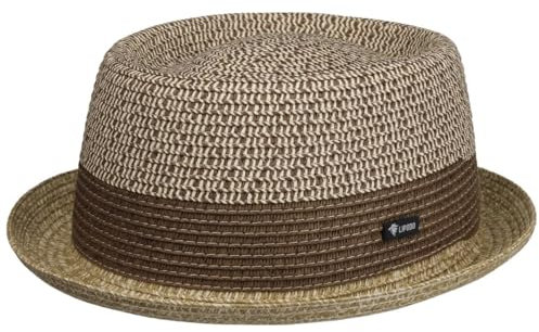 Lipodo Chapeau en Paille Ennario Pork Pie Homme - Made in Italy Porkpie de Soleil Printemps-ete Ete - L (58-59 cm) Beige