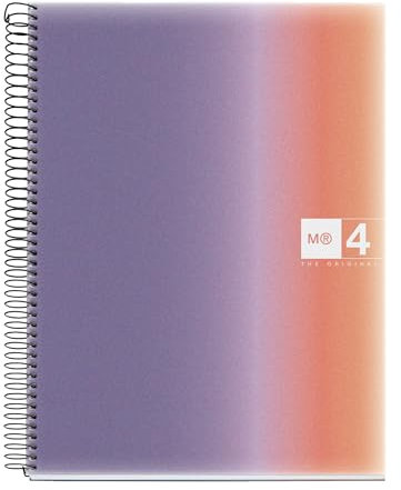 Miquelrius - A4-Notizbuch, horizontal liniert, 7 mm, 120 Blatt mit 70 g/m², 4 farbige Streifen, Spiralbindung, Einband aus Polypropylen, 4 Löcher, Notebook A4, Aurora Provence
