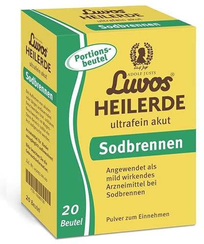 Luvos Heilerde ultrafein akut - mild wirkendes Arzneimittel bei Sodbrennen, wirkt sofort & anhaltend, lindert Schmerzen, bindet überschüssige Magensäure, schützt Magen und Speiseröhre, 20 Beutel