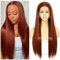 Sapphirewigs Lange gerade Perücke 13x6 Lace Perücke Kupferrot Damen Gerade synthetische Haare 150% Dichte Party täglich tragen Weihnachten 26 Zoll