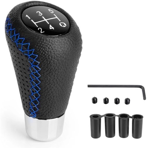 Universal Coche Pomo Palanca Cambios para Nissan Almera Pulsar Tiida Versa Sunny, 5 Velocidades Manual Cuero Perilla de Cambio con 4 8/10/11/12mm Adaptadores Interior Piezas