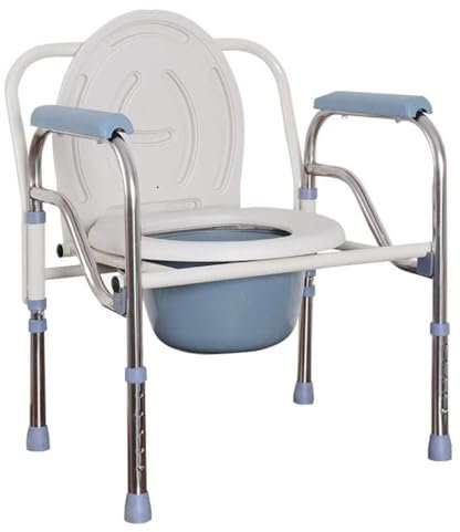 Chaise Pot de Chambre Adulte Chaise D'aisance De Chevet Pliante, Chaise De Toilette En Acier Inoxydable À Hauteur Réglable Avec Seau D'aisance - Idéale For Les Femmes Enceintes Et Handicapées - Pratiq