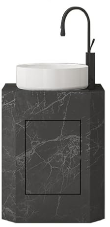 Standwaschbecken Moderne Badezimmer-Waschtisch-Kombination mit Schieferschrank und weißem Waschbecken, bodenstehender Waschtisch mit Wasserhahn und Abfluss, kleiner Bad-Waschtisch Standwaschbecken(006