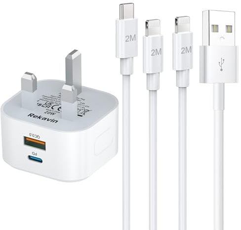 USB C Charger For iPhone Fast Charger, USB C Charging Plug and 2Pack 1M Cable for iPhone Apple 14/14 Pro/14 Pro Max/13/12/11/X/XS/XR/8/7/SE, Type C PD UK with USBC and Lightning Lead 1M for i Phone