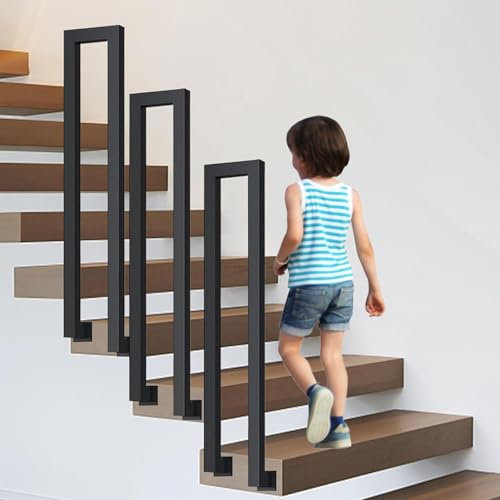 U-Förmiger Treppengeländer Innen und Außen, Handlauf Treppe, Geländer für Balkone Flure Wohnungen Villen (L-Schwarz, 85CM)