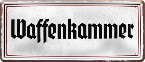 schilderkreis24 Blechschild 28x12 cm - Waffenkammer – stilvolle Wanddeko für Sammlerräume und Männerhöhlen