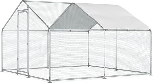 Großer Hühnerstall aus Metall 4x3x2m mit Dachabdeckung Hühnergehege für Garten Wetterfestes Freilaufgehege für 6 bis 10 Hühner mit Zubehör und Sitzleiter