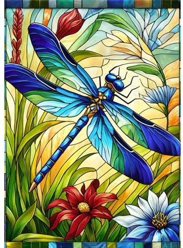 Hopgo 1000 Pieces Puzzles for Adults, Colorful Stained Glass Dragonfly Jigsaw Puzzles for Family Game Puzzles Lover 27.5x19.6