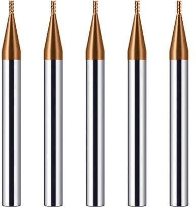 CREEYA 5PCS Fresa de metal duro 1mm, 4 dientes/4 Flautas CNC Fresas, HRC 55, Dorado TiSiN revestimiento, Fresas Carburo de recta 1mm Para Acero Metal Madera Plásticos (1mm)