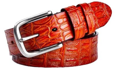 Veruying 95–130cm langer Vintage-Gürtel aus glänzendem Rindsleder mit Krokodilmuster für Damen und Herren mit silberner Dornschließe
