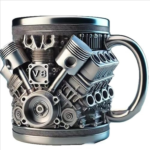 LYSYYOZ V8 Engines Stainless Steel Cup,Personalized Stainless Steel Coffee Mug,V8 & V6 Engine Design,Engines Stainless Steel Cup V8,Perfect Stainless Perfect For Car Enthusiasts,V8