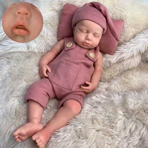 Gileutay 45,7 cm lebensechte Babypuppe aus Vollsilikon für Mädchen, offener Mund, realistische Reborn-Puppen, die echt schlafendes Baby aussehen