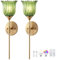 AoLa Gold Wandleuchte E27 Akku, Retro Kabellos Wandlampe RGB Dimmbar mit Fernbedienung Ohne Stromanschluss Wandleuchten lnnen USB Aufladbare Grün Glas Wandbeleuchtung, 2 Stück