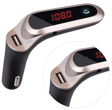NUOBESTY Kabelloses Auto Freisprechset Funk Fm Transmitter mit Mp3-player USB 5v 2,1a Ladeanschluss Geräuschunterdrückung Kompatibel für Autoradio und Zigarettenanzünder Gold