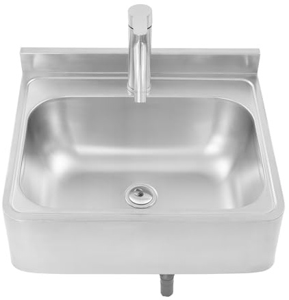 Lavabo mural en acier inoxydable - 48 x 39 x 20 cm - Avec robinet - Lavabo à main - Montage mural - Pour camping-car, bar, hôtel, café