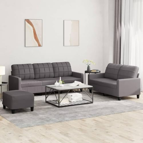 WEMYUFURN Langlebige Kunstleder Sofagarnitur mit Hocker – Schmutzabweisendes Sofa Set in Luxus Optik, Robustes Gestell & Bequeme Polsterung für Wohnzimmer