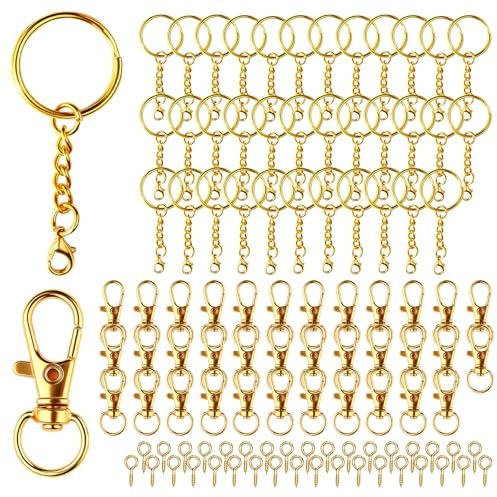 schlüsselanhänger set 105Stk schlüsselanhänger gold schlüsselring mit kette | schlüsselanhänger kette Selber Machen Ringe Set Key Chains Schlüsselanhänger Zubehör für Schlüssel DIY Schmuckherstellung