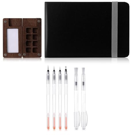 Top-Mini tragbares Aquarellfarben-Set, Reisepalette, Holzbox mit Raster, Skizzenblock im Taschenformat