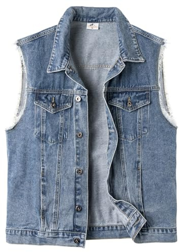Yukirtiq Homme Gilet en Jean Sans Manche Biker Veste en Jean Multipoches Déchiré Gilet Moto d'été