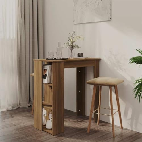 Basinlix Bartisch mit Regal in Braun Eiche Holzwerkstoff 102x50x103,5 cm stabil langlebig platzsparender Esstisch mit 3 Ablagen moderner minimalistischer Beistelltisch für Küche und Esszimmer